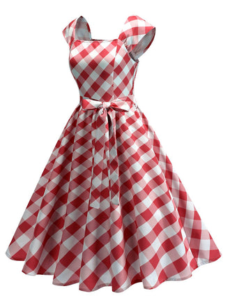 1950er Flügelärmel Argyle Plaid Swing Kleid