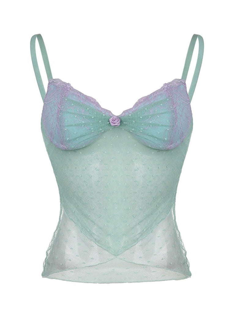 Türkis 1940er Dots Netz Meerjungfrauen Camisole