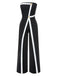 Schwarz 1960er Trägerlos Kontrast Wickel Jumpsuit