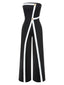 Schwarz 1960er Trägerlos Kontrast Wickel Jumpsuit