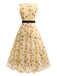 Gelb 1930er Kleine Blumen Netz Ärmellos Schleife Kleid