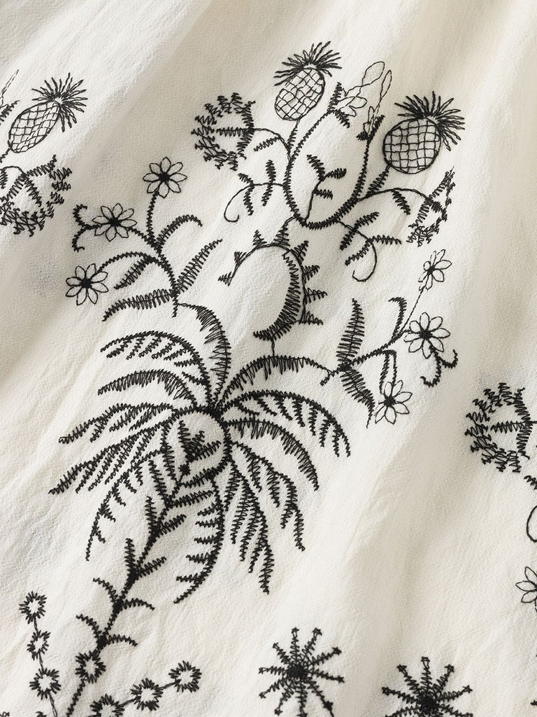Weiß 1970er V-Ausschnitt Blumen Boho Rüschen Kleid