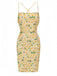 Gelb 1960er Zurück Schnürung Gerüscht Blumen Kleid