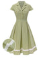 Grün 1940er Spitze Stitching Gingham Plaid Baumwolle Kleid