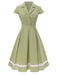 Grün 1940er Spitze Stitching Gingham Plaid Baumwolle Kleid