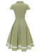 Grün 1940er Spitze Stitching Gingham Plaid Baumwolle Kleid