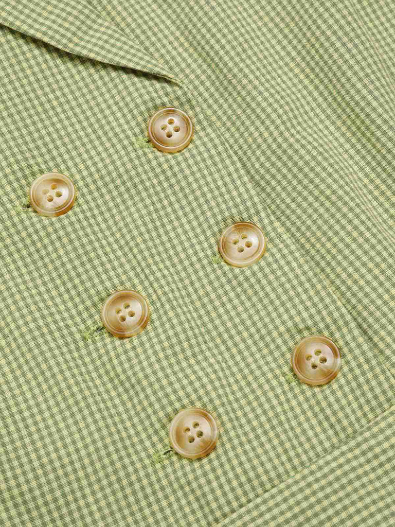 Grün 1940er Spitze Stitching Gingham Plaid Baumwolle Kleid