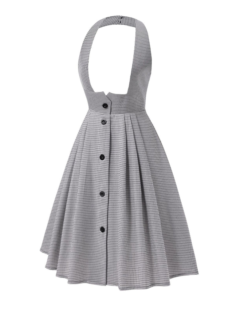 [Vorverkauf] 2PCS 1950er Schwarz Bluse & Grau Pin Check Halftergurt Rock