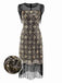 [Vorverkauf] Schwarz & Gold 1920er Netz Pailletten Blumen Fringe Kleid