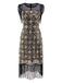 [Vorverkauf] Schwarz & Gold 1920er Netz Pailletten Blumen Fringe Kleid