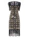[Vorverkauf] Schwarz & Gold 1920er Netz Pailletten Blumen Fringe Kleid