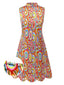 Multicolor 1960er Perle Tasten Ärmellos Kleid