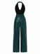 1930er Solide Wasserfallausschnitt Halfter Pailletten Jumpsuit