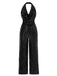 1930er Solide Wasserfallausschnitt Halfter Pailletten Jumpsuit