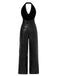 1930er Solide Wasserfallausschnitt Halfter Pailletten Jumpsuit