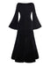 1930er Morticia Addams Samt Glockenärmel Kleid