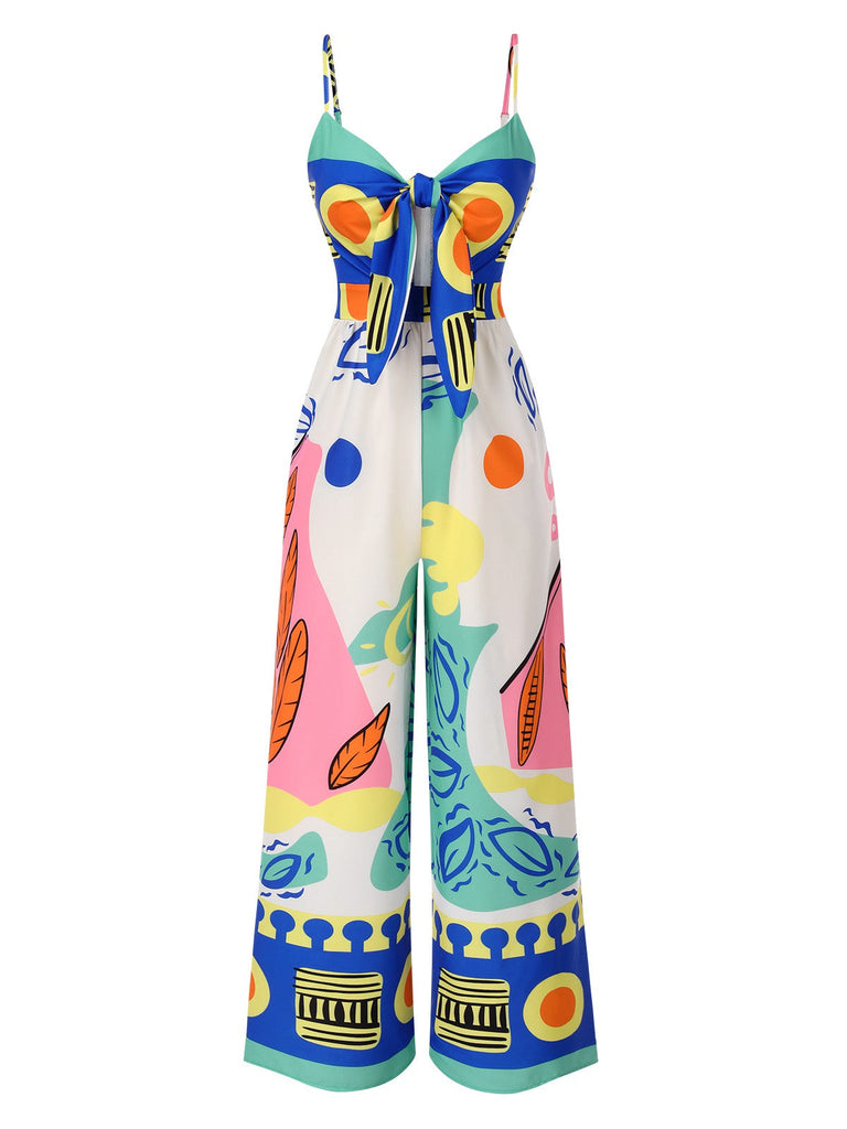 Mehrfarbig 1930er Malerei Brustkrawatte Jumpsuit
