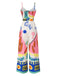 Mehrfarbig 1930er Malerei Brustkrawatte Jumpsuit
