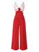 1930er Blumen Patchwork V-Ausschnitt Träger Jumpsuit