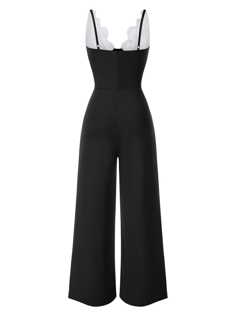 1930er Blumen Patchwork V-Ausschnitt Träger Jumpsuit