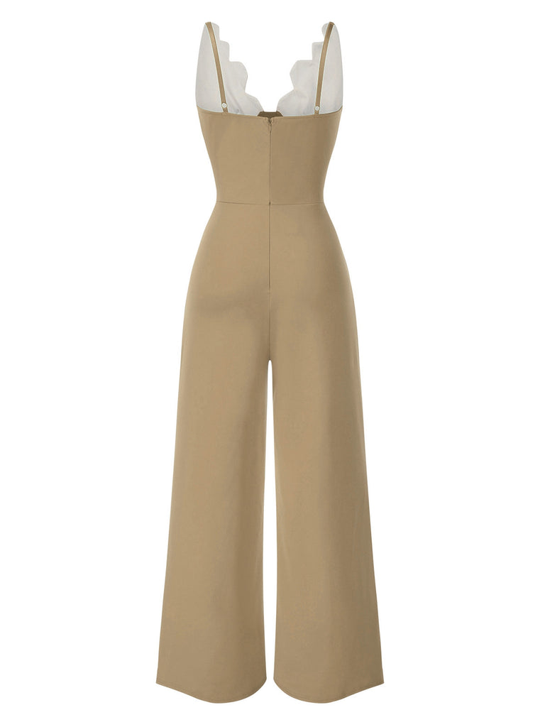 1930er Blumen Patchwork V-Ausschnitt Träger Jumpsuit