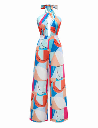 Multicolor 1960er Geometrisch Abstrakt Drucken Halter Jumpsuit