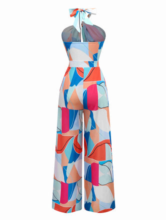 Multicolor 1960er Geometrisch Abstrakt Drucken Halter Jumpsuit