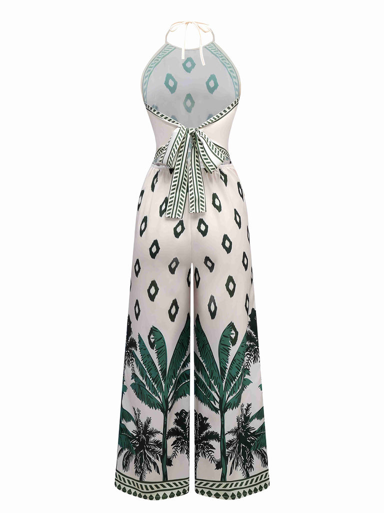 Grün 1930er Palmen Halter Jumpsuit