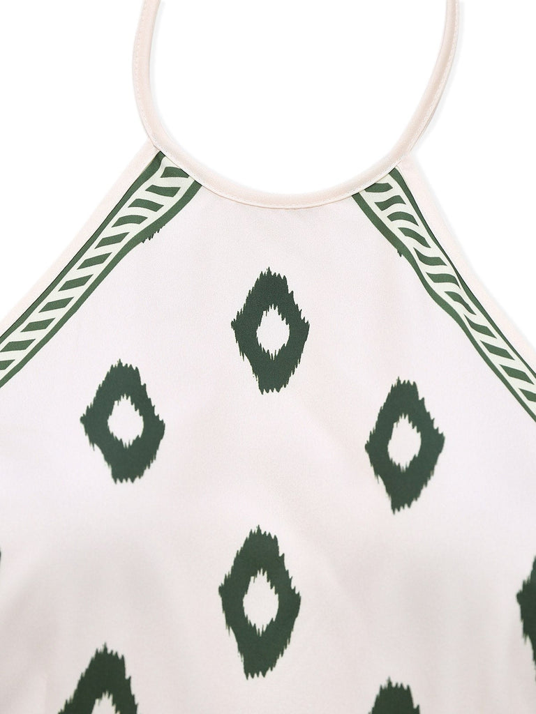 Grün 1930er Palmen Halter Jumpsuit
