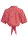 Rot 1950er Kleine Blumen Revers Bogen Top