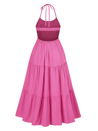 Rosenrot 1970er Halfter Plaids Blumen Kleid