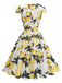 Gelb 1950er Surplice V-Ausschnitt Zitrone Kleid