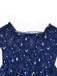 Blau 1950er Sterne Mond Irregulär Saum Schulterfrei Kleid