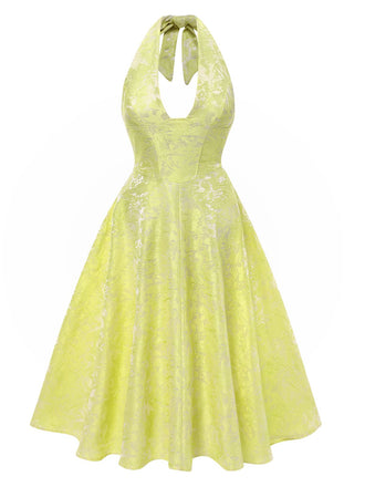 1950er Solide Halfter Tief V-Ausschnitt Jacquard Gedruckt Kleid