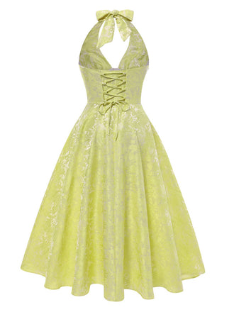 1950er Solide Halfter Tief V-Ausschnitt Jacquard Gedruckt Kleid