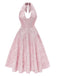 1950er Solide Halfter Tief V-Ausschnitt Jacquard Gedruckt Kleid