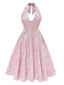 1950er Solide Halfter Tief V-Ausschnitt Jacquard Gedruckt Kleid
