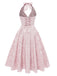 1950er Solide Halfter Tief V-Ausschnitt Jacquard Gedruckt Kleid