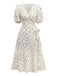 Weiß 1940er Kleine Blumen Baumwolle Wickel Kleid