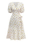 Weiß 1940er Kleine Blumen Baumwolle Wickel Kleid