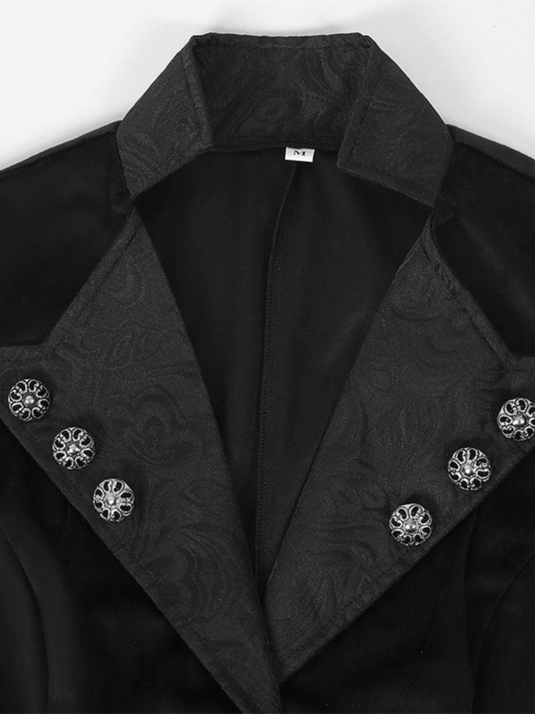 Schwarz 1950er Gothic Revers Glockenärmel Spitze Mantel