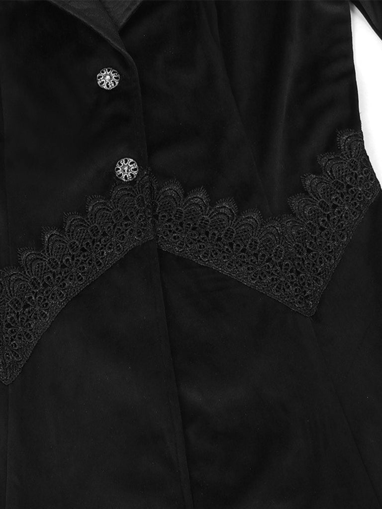 Schwarz 1950er Gothic Revers Glockenärmel Spitze Mantel