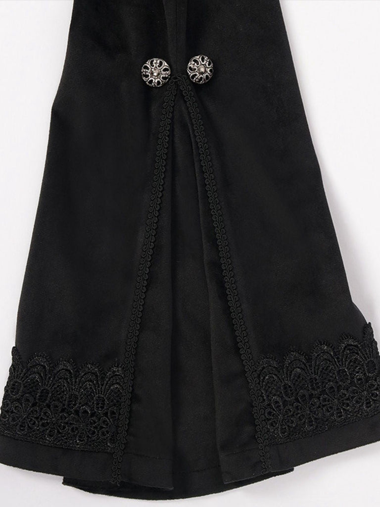 Schwarz 1950er Gothic Revers Glockenärmel Spitze Mantel
