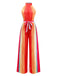 Multicolor 1960er Runden Halter Gürtel Streifen Jumpsuit