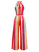 Multicolor 1960er Runden Halter Gürtel Streifen Jumpsuit