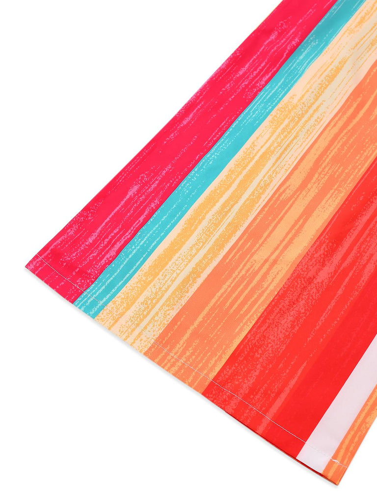 Multicolor 1960er Runden Halter Gürtel Streifen Jumpsuit