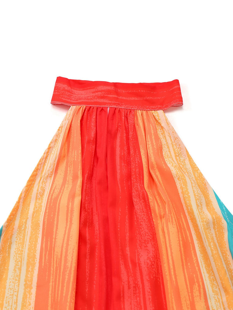 Multicolor 1960er Runden Halter Gürtel Streifen Jumpsuit
