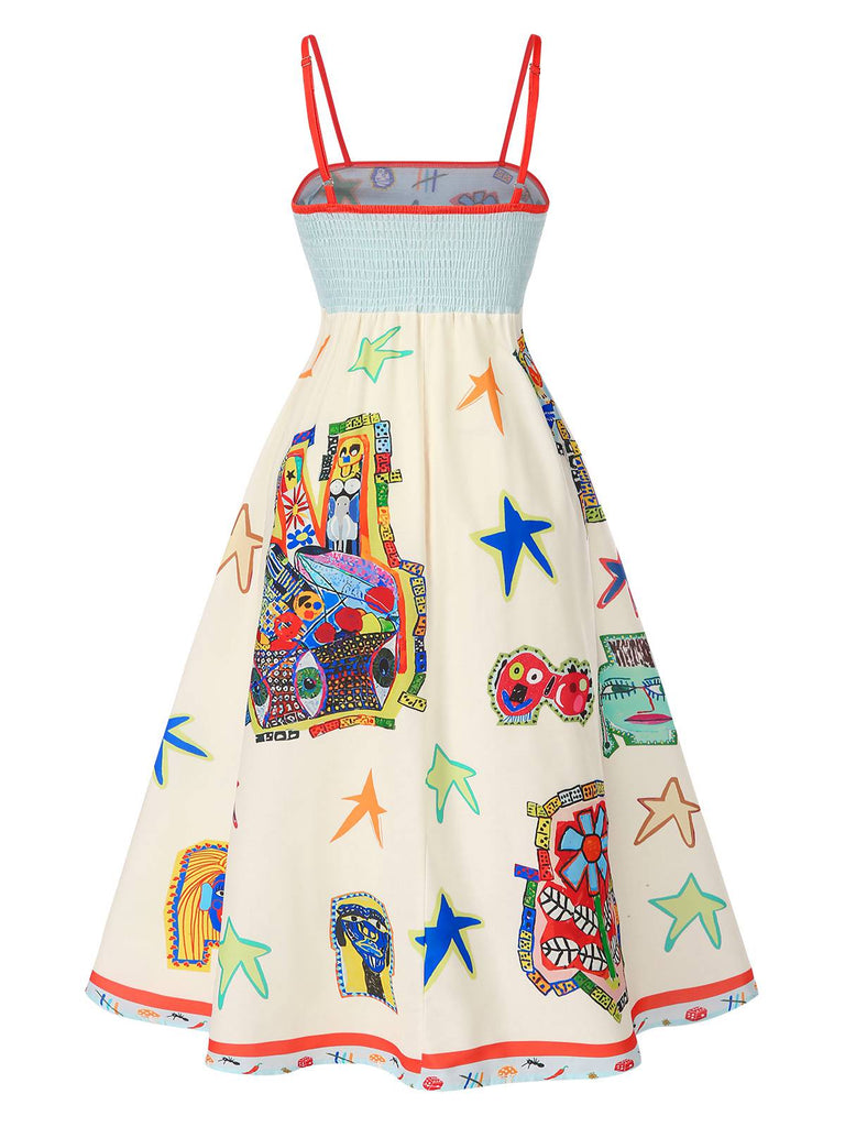Multicolor 1950er Meereslebewesen Druck Kleid