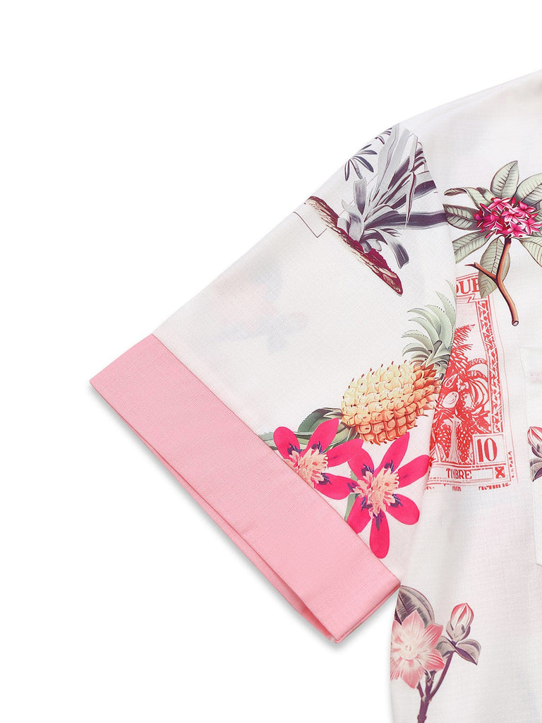 Rosa 1950er Ananas Blume Gürtel Revers Romper