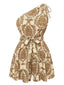 Braun 1950er Blumen Print Eine Schulter Romper